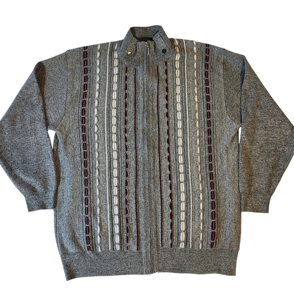 silver silk Other - Silver Silk Textured Marled Gray Mock Neck Zip Up Cardigan Sweater Linen Mens XL